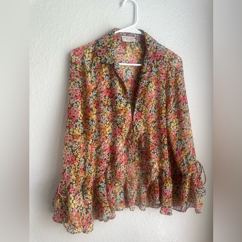 Floral collar tie blouse
